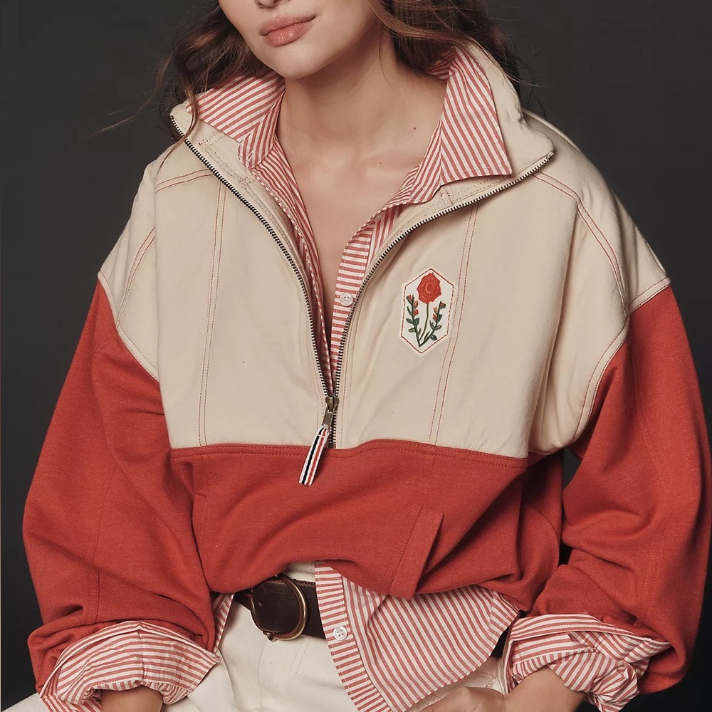 SOLD Pilcro Shetland Half-Zip Pullover Sweatshirt - Red Pattern
